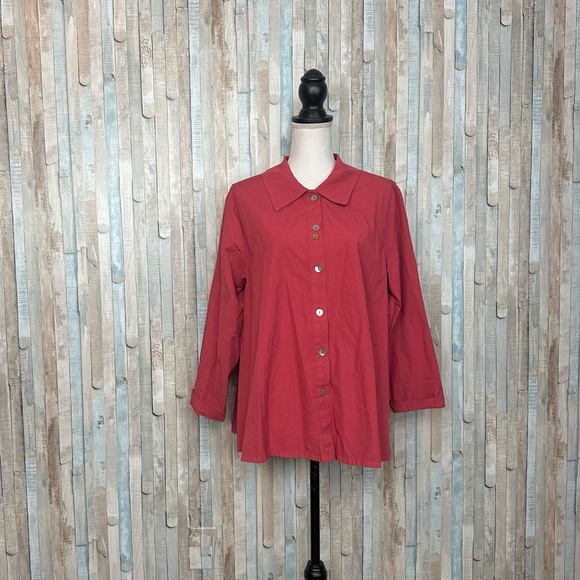Eleven Stitch Design S Red Swing Button Down Shirt Top Blouse Lagenlook - Picture 2 of 8